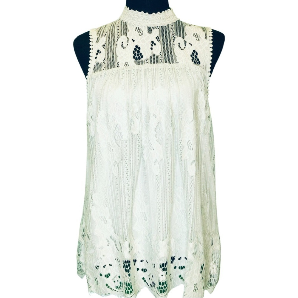 Sleeveless High Neck Lace Top